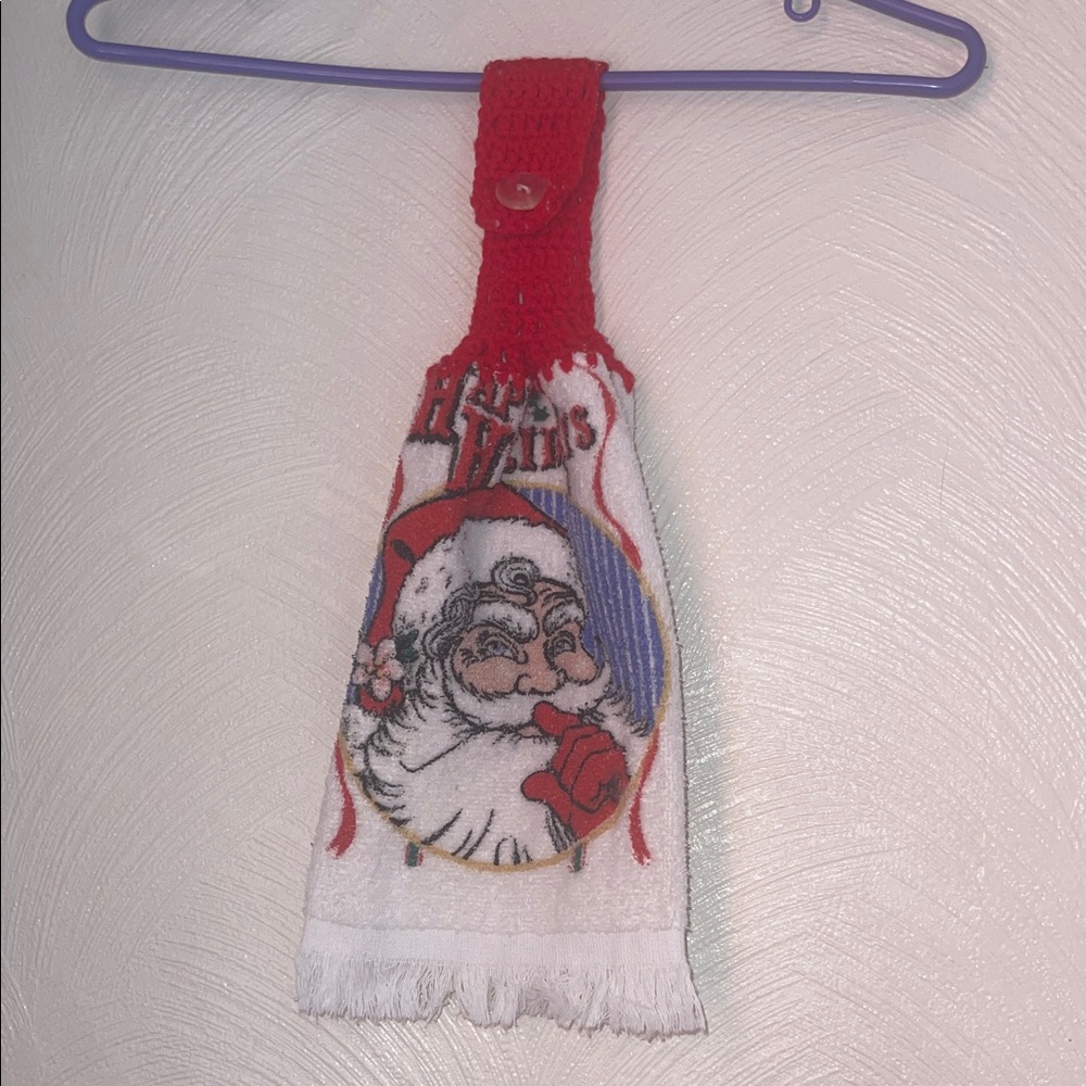 Festive Santa Hanging kitchen Towel - Santa shushing